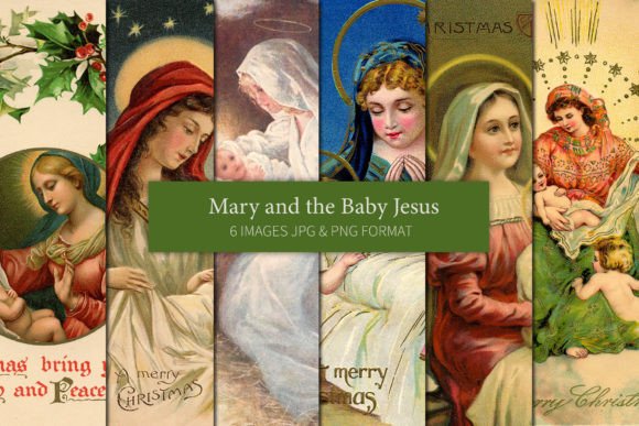 Vintage Mary Jesus Christmas Cards Illustrations